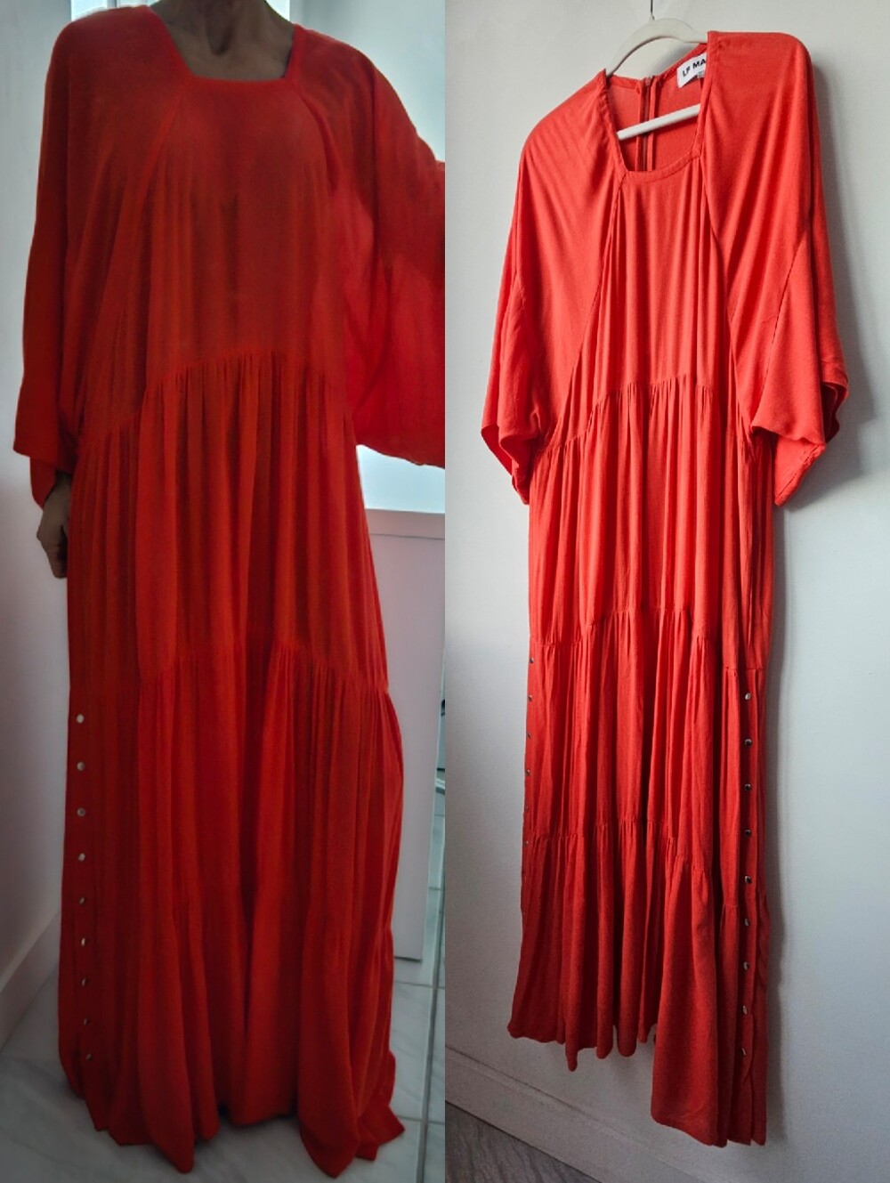 LF Markey Ricky Red Metal Snap Button Detail Flutter Sleeve Maxi Dress